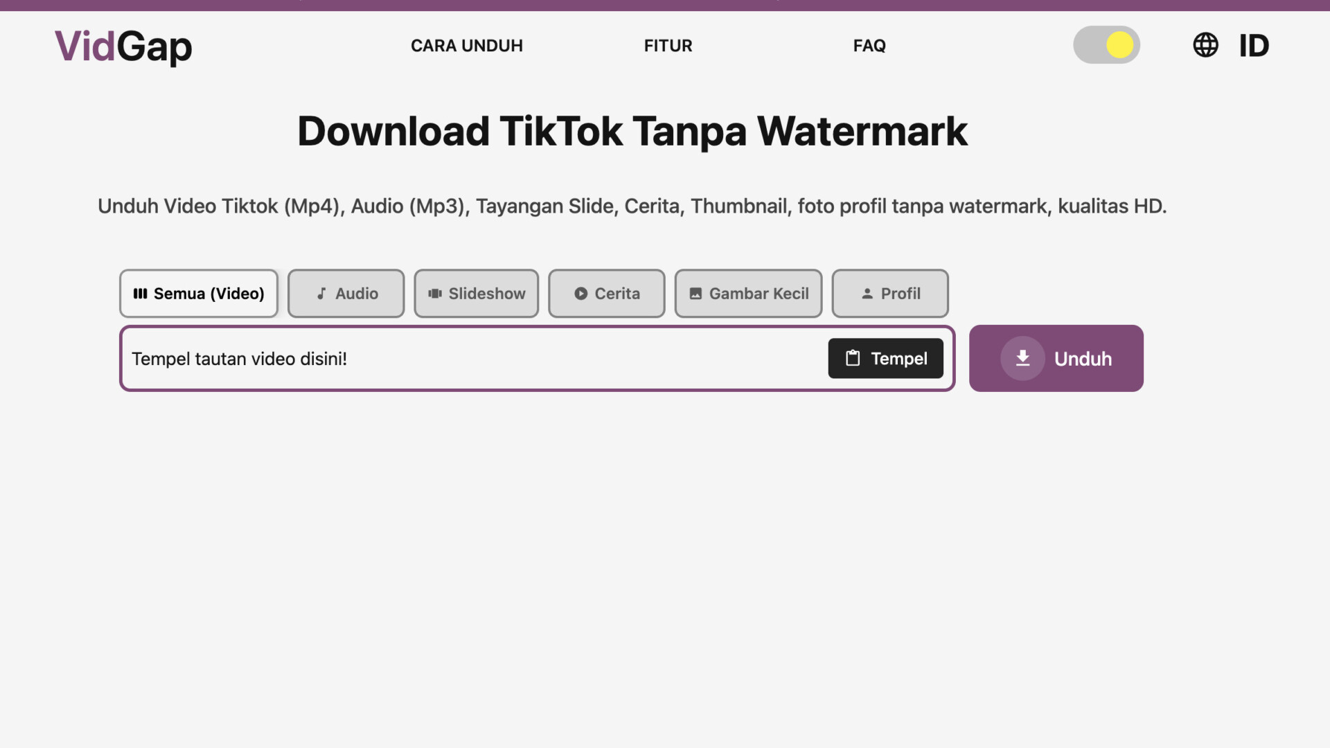 Vidgap, Unduh Video TikTok Tanpa Watermark Secara Gratis